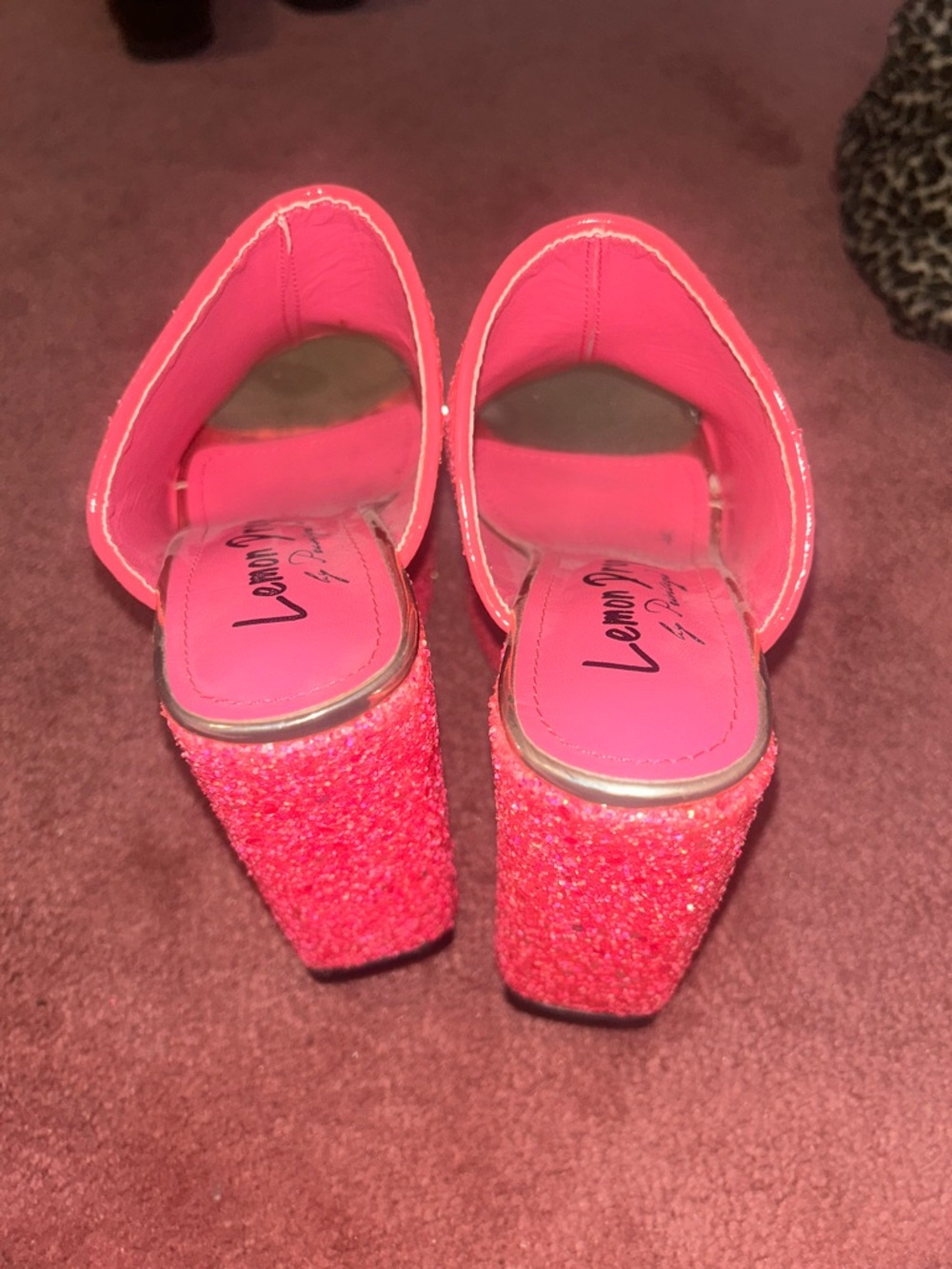 Pink Glitter Block Heel Sandals